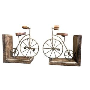 Vintage Bicycle Wooden Book Shelf‎ Stopper Bookend Bike big wheel Rustic